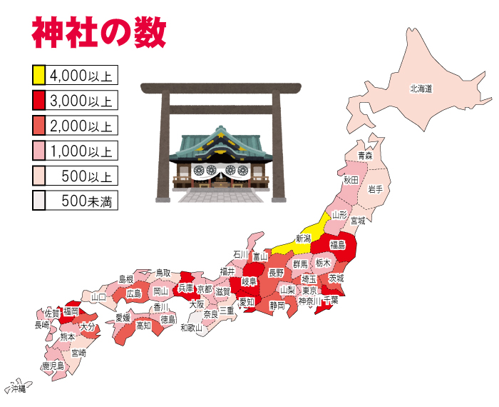 都道府県別の神社の数
